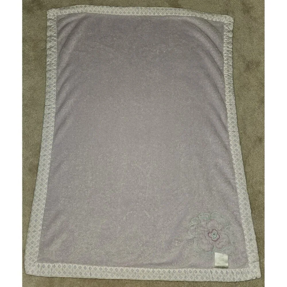Kidsline by Dena Fleece Purple Flower Baby Blanket Diamond Trim 28